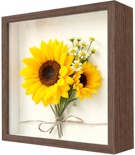 3D Bilderrahmen zum Befüllen 22 x 22cm, tiefer 3cm Holz Objektrahmen,Walnut | für Wand & Desktop, 3D Objektrahmen für Hochzeitsstrauß, DIY Kunstwerke & Bilderrahmen für Dekoration