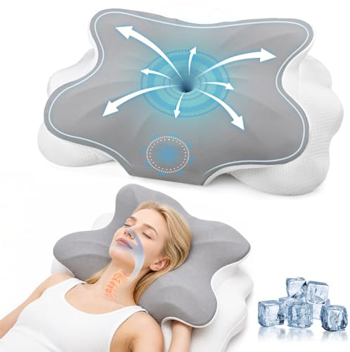 Uvellgift Ergonomisches orthopädisches Kissen, zervikales Memory-Foam-Kissen gegen Nacken- und Schulterschmerzen, Nackenkissen mit abnehmbarem Bezug, für Freunde und Eltern (grau)