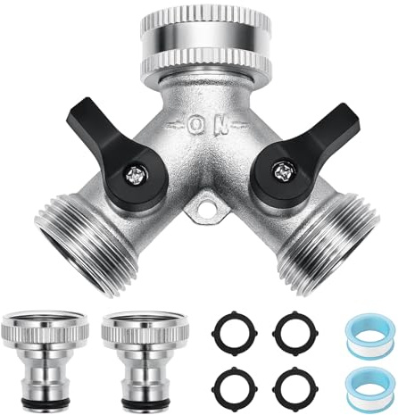 Zorplex Robinet Double Sortie 3/4, Répartiteur d'eau, Distributeur en Y à 2 Voies avec Vannes Indépendantes pour Jardin, Machine à Laver et Lave-Vaisselle