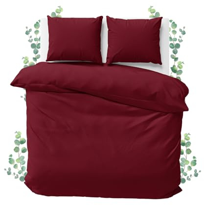 JACOBSON Bettwäsche 100% Baumwolle (155x220cm, Bordeaux, 3-teilig) | Set: 1 Bettbezug + 2 Kissenbezüge 80 x 80 cm
