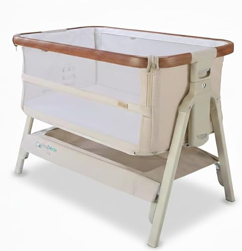 Tutti Bambini CoZee® Breeze (2025) - 2-in-1 Next To Me Crib & Standalone Baby Cot - Bedside Crib with 6 Height Levels, Easy Travel Set Up, Castors & Mattress Included (0-6 Months) - Walnut/Ecru