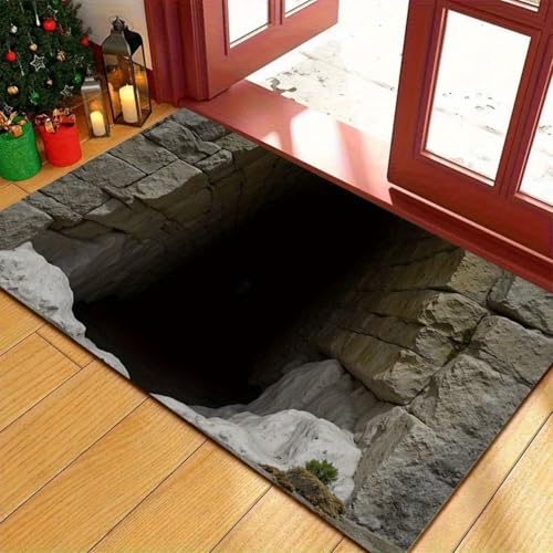 flowereyes 3D Teppich Optische Täuschung Loch Schwarz-Weiß-Muster, 3D Fußmatte Lustig Loch Im Boden Wasserfest für Garten & Terrasse