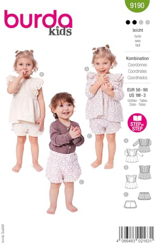 burda kids Papier-Schnittmuster Kinder Set Blusen & Shorts #9190 Gr. 56-98 Nählevel: leicht
