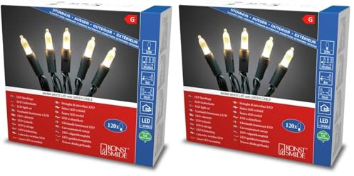 Konstsmide LED Minilichterkette, 120 warm weiße Dioden, 24V Außentrafo, grünes Kabel, Grün (Packung mit 2)