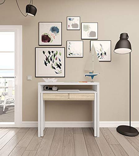 PEGANE Console Extensible Coloris Blanc et chêne - Dim : 88 x 99 x 36 cm