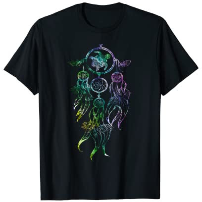 Traumfänger Boho Meeresschildkröte Indianer Feder Grafik T-Shirt