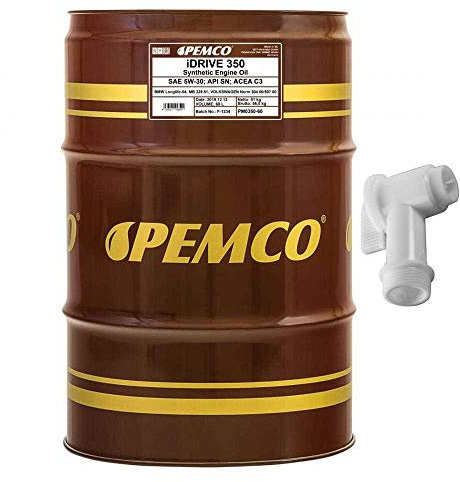 60 Liter Orignal PEMCO Motoröl iDRIVE 350 5W-30 API SN/CF Engine inkl. Auslaufhahn SAE ACEA C3/A3/B4 504.00/507.00 MB 229.51 LL-04