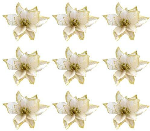 TOYANDONA 36 Pezzi di Fiori di Albero di Natale Glitter Artificiali Stella di Natale Ornamenti per Alberi di Natale (Dorati)