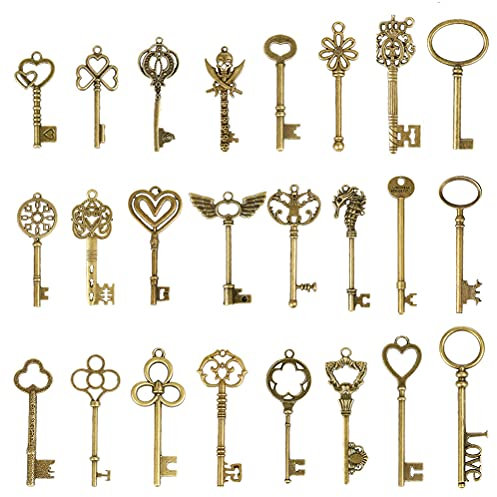 TIMESETL 24Stück Vintage Bronze Skelettschlüssel, Antike Skeleton Keys Charms DIY Kits, Deko rustikalen Schlüsselanhänger für Handgemachte Accessoires Halskette Anhänger Schmuck Machen