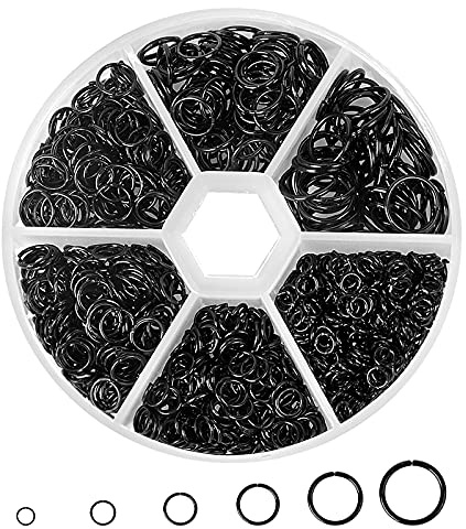 970 Stück Spaltringe für Schmuck, Kettenringe Biegeringe Offene, 4mm-10mm Biegeringe Edelstahl Split Ringe Sets, Schmuck Making Findings, Sprungringe Schmuck Set für Halsketten Armband DIY (Schwarz)