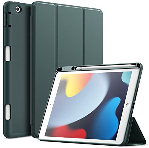 JETech Hülle für iPad 10,2 Zoll Modell 2021/2020/2019 (9./8./7. Generation) mit Stifthalter, Dünne Tablet Schutzhülle mit Weicher TPU Rückseite, Auto Wachen/Schlafen (Neblig Grün)