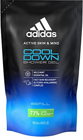 Adidas Active Skin & Mind, Cool Down Shower Gel Refill, Docciaschiuma Ricarica Uomo, 400 ml