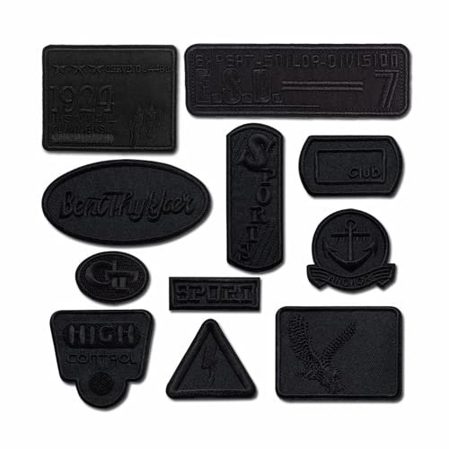 11PCS Black Embroidered Patches Iron on Patches Patch Stickers Embroidery Applique Patches Sew On Patches for Decorating Clothing Backpack Caps Jeans Shoes Jacket