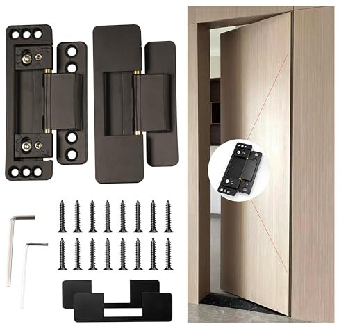 MENGSHI Bisagras de puerta ocultas ultrafinas, bisagra invisible para puerta secreta, bisagras ocultas resistentes, bisagra ajustable (negro)