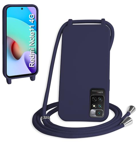 WenBaby Coque avec Cordon pour Xiaomi Redmi Note 11 4G/Note 11S,Collier pour Étui bandoulière Colliers de cellulaire Mince Antichoc Réglable Lanyard Silicone Case,Bleu Marin