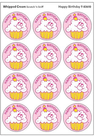 Trendige Retro-Aufkleber Happy Birthday/Schlagsahne, 24 Stück pro Packung – authentische Designs der 1980er Jahre