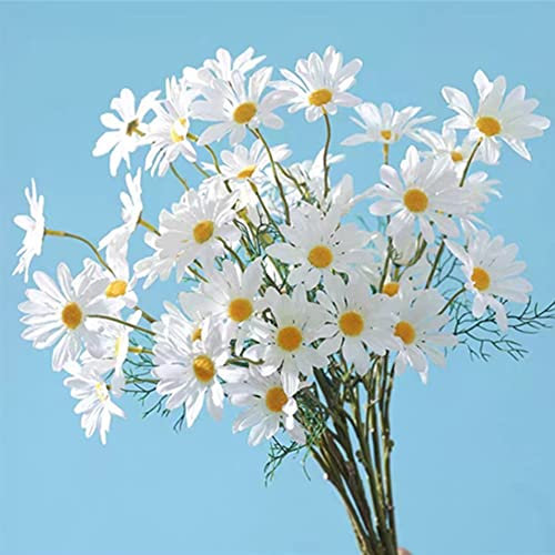 OUKEYI Fiori artificiali 12 fasci di seta artificiale margherita fiori finti resistenti ai raggi UV, fiori di campo finti per esterni, piante per la casa, il giardino per la decorazione (bianco)