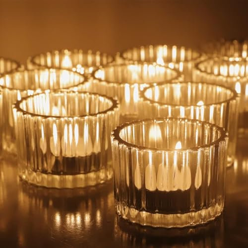 Vohocandle klarer Teelichthalter Glas Set von 24, Teelichtgläser Vintage für Tischdekoration, Teelichtglas Klein für Hochzeit, Geburtstag, Party, Home Dekoration (5 cm x 3,5 cm)