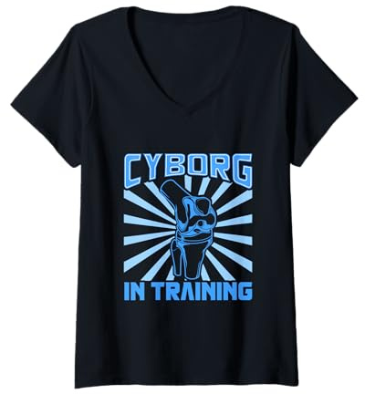 Cyborg im Training - Knieprothese T-Shirt mit V-Ausschnitt