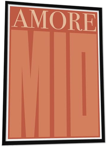 JUHMI Poster Vintage Amore Mio - Aesthetic Room Decor/Zimmer Deko Aesthetic - Wanddeko Wohnzimmer Schlafzimmer Küche Badezimmer - A4 (21x29,7cm) mit Holz Rahmen
