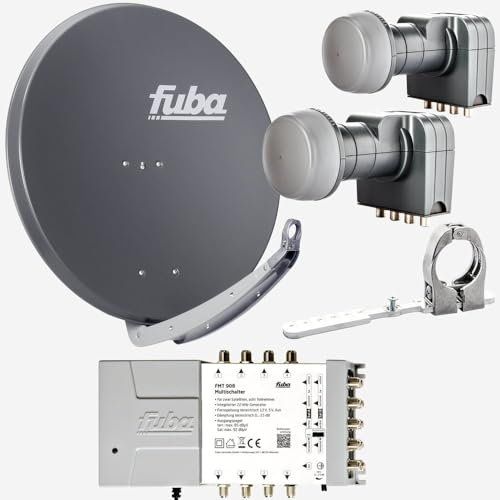Fuba Sat Anlage 8 Teilnehmer - 2 Satelliten (z.B. Astra/Hotbird) | Satellitenschüssel Komplettset - DAA 850 A Sat-Schüssel 85cm Alu anthrazit + 2X LNB + Multifeedschiene + Multischalter 8 Teilnehmer