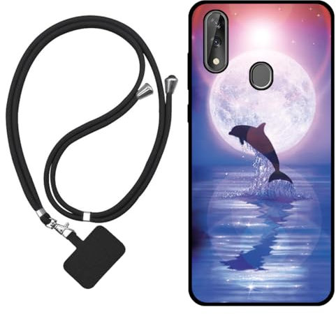 Sunrive Hülle Kompatibel mit ZTE Blade 10 Case,matt Handyhülle Schutzhülle Etui Karikatur Muster TPU Backcover (Mond,Delphine,Meer) +1x Universale Handykette MEHRWEG