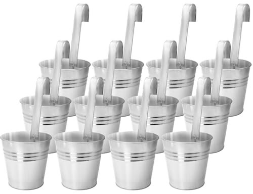 Kamelio 12er Set Blumentopf zum aufhängen draußen Balkon Hängetöpfe Zink Pflanzentöpfe zum hängen Blumentöpfe Balkongeländer Hänge Töpfe Metall Blumenhängetöpfe