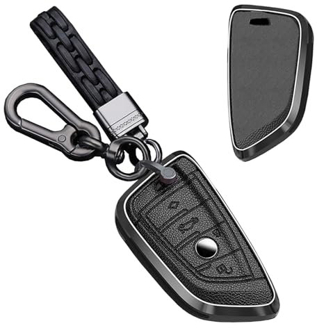 TECART Coque de clé en cuir pour BMW Série X1 X2 X3 X5 X6 2 5 6 7 Series Long porte-clés noir