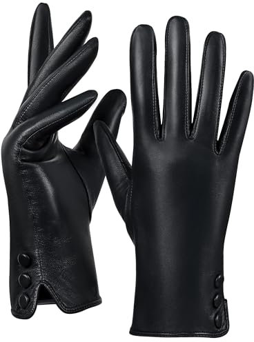 GSG SINCE 1998 Damen Chromfreie Lederhandschuhe Touchscreen Winterhandschuhe mit Schaffell wollefutter Warme Autofahrerhandschuhe Schwarz S