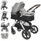 Lorelli Viola Kinderwagen 2 in 1, Umwandelbar in Sportsitz, Baby Kombikinderwagen bis 22kg, Zusammenklappbar, Große Gummireifen, Großer Einkaufskorb, Warmer Fußsack, PU Leder, Organizer Tasche, Grau