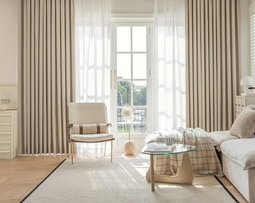 Ayoiow Fenster Blickdicht, Verdunkelungsvorhang Mit Ösen, Chenille Vorhang Gardine 2Er Set, Beige, 107X183CM