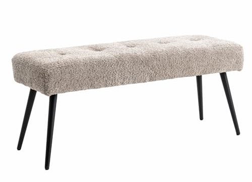 Riess Ambiente Design Sitzbank Boutique 100cm Champagner Greige Bouclé Schwarze Metallbeine Polsterbank Schminkbank Schuhbank Schlafzimmerbank Flurbank