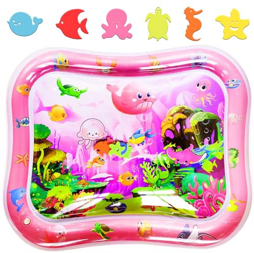 XXL Tapis eau Bebe Eveil Jouet GARNHLOB Grand Gonflable Tapis d'eau Sensoriel Bébé Tummy Time Tapis eau pour Cadeau Prénatal Anniversaire Pâques Garçon Fille (Rose)