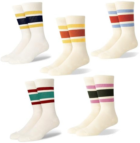 Fszsaa Funny Novelty Socks - Striped Retro Crew Sporty Mid Calf Casual Cotton Socks for Women, 5pack-fun Striped Crew Socks-m, One size