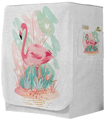 Highdi Waschmaschinenabdeckung Wasserdichter, Staubdicht Sonnenschutz für Frontlader Waschmaschine Staubdichte Staubdichte Abdeckung (Roter Flamingo 4,S-Kapazität 6~7,5kg)