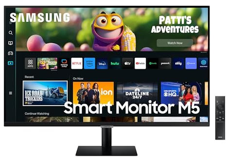 Samsung Smart Monitor Écran PC M5 27 dalle VA,UHD 4KHDR10, 60 Hz, Smart Hub, Game Bar 2.0, TV Plus, Microsoft 365, HDMI, USB, Noir (Reacondicionado)
