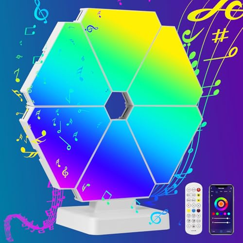 ZONJIE Dreieckige LED-Lichtpaneele – 6 Stück dreieckige LED-Leuchten für Gaming-Setup, intelligente Dreieck-Tischlampe APP/ferngesteuerte Synchronisation mit Musik für Zimmer (Desktop-Deko)