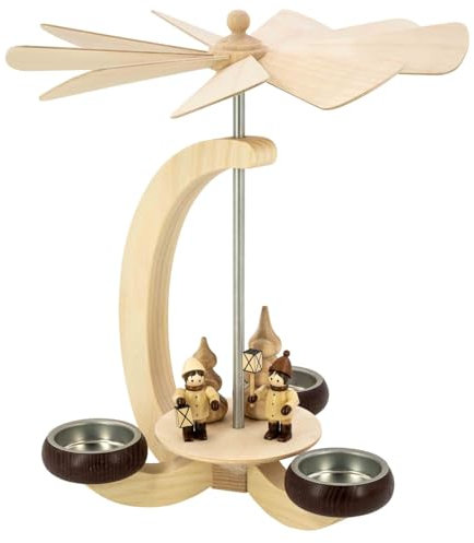 Seiffener Volkskunst | Erzgebirgische Weihnachtspyramide im eleganten Bogendesign in Naturtönen | 23 cm | Handgefertigte Pyramide Erzgebirgspyramide | Laternenkinder