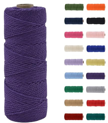 Makramee Garn 2mm, Dunkelviolett Baumwollgarn 2mmx100m, Natur Baumwollkordel Bastelschnur für Stricken Boho Deko DIY Handwerk Wandbehang Wohnzimmer Balkon