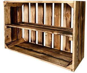 Neue Obstkisten mit Mittelbrett Holzkisten Weinkisten Apfelkisten Kommode Regal Geflammte 60x40x20 cm