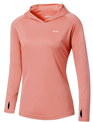 WILLIT Damen Laufshirt UPF 50+ Sonnenschutz Hoodie Sportshirt UV Shirt Langarm Wandern Angeln Outdoor Shirt Schnelltrocknend Leichter Hoodie Rosa M