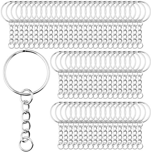 120 Stk Schlüsselring mit Kette Schlüsselanhänger Selber Machen Basteln Ringe Set Schlüsselanhänger Rohling Zubehör Key Chains 25mm mit Spaltringe für Schlüssel Anhänger DIY Schmuckherstellung Silber