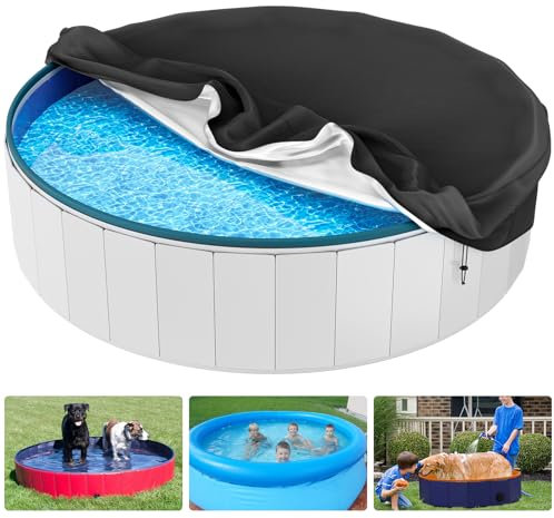 Foldable Round Dog Swimming Pool Cover (Black, 63'')