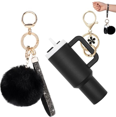 YOU WIZV Mini Stanley Cup Keychain, Mini Tumbler Keychain Chapstick Holder for Women Girls Bag Purse Handbag Backpack, Black, 4.9*2.9*1.3
