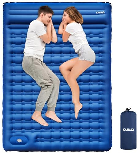 KASIMO Isomatte selbstaufblasend Camping matratze mit integrierten kopfkissen, Isomatte Outdoor luftmatratze selbstaufblasend mit Fußpumpe Ultraleicht luftzellenmatte aufblasbar (Doppelt Blau 12cm)