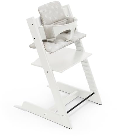 Chaise haute Stokke Tripp Trapp (Blanc) avec coussin OCS (Star Silver) - Inclut chaise Tripp Trapp, Baby Set 2 (6-36 mois) coussin - Réglable, ergonomique et facile à nettoyer