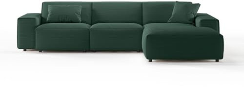 KAWOLA Ecksofa Cord L-Form Wohnlandschaft Rani mit Recamiere rechts in Smaragd | Couch L Form| Big Sofa | Lounge Couch