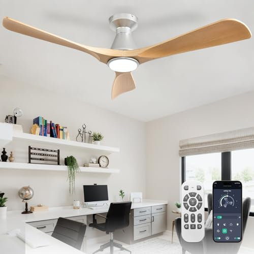 Depuley 52-Inch Ceiling Fans with Lights: Grainy 3 Blade Flush Mount Low Profile Ceiling Fan for Bedroom - Dimmable Outdoor Quiet DC Motor Fan with Remote APP Control Timer