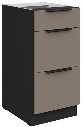 Kuechen-preisbombe Küchen Unterschrank 40 cm Küche ARIA Sandgrau Ultra matt + Schwarz matt, hochwertige Fronten mit Anti Fingerprint Beschichtung, Soft-Close Küchenzeile Küchenblock