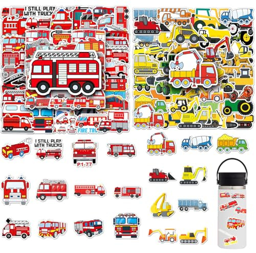 LEIIERUY 100 Stück Feuerwehr Aufkleber – Fire Truck Graffiti Sticker für Auto, Laptop, Koffer, Skateboard, Fahrrad, Motorrad und Party Wand Deko – Perfekt für Kinder und Erwachsene